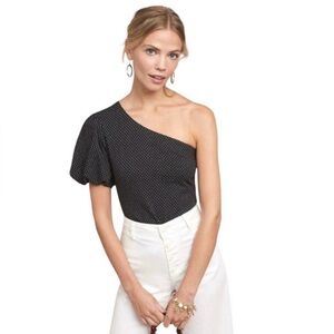 Anthropologie Maeve Black & White One-Shoulder Puff Short Sleeve Top